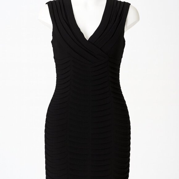 Nw Nightway Dresses & Skirts - NW Nightway Black Ruched V-Neck Sleeveless Dress, Size 8
